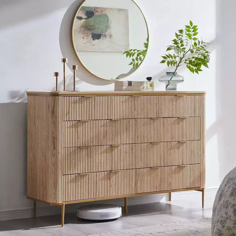 Cassettiera a 9 cassetti, comò in legno largo 137 cm con maniglie in metallo, cassettiera moderna per TV e organizer per camera da letto e soggiorno