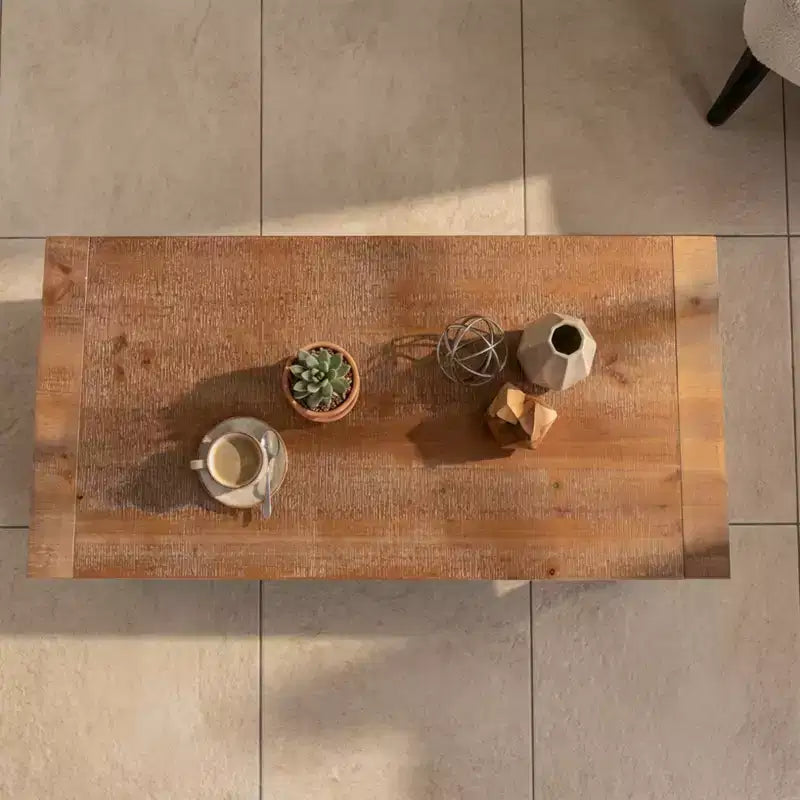 Tavolino da Caffè Rettangolare Rurale a 2 Ripiani da 119 cm – Legno Massello e MDF, Vano Portaoggetti Aperto