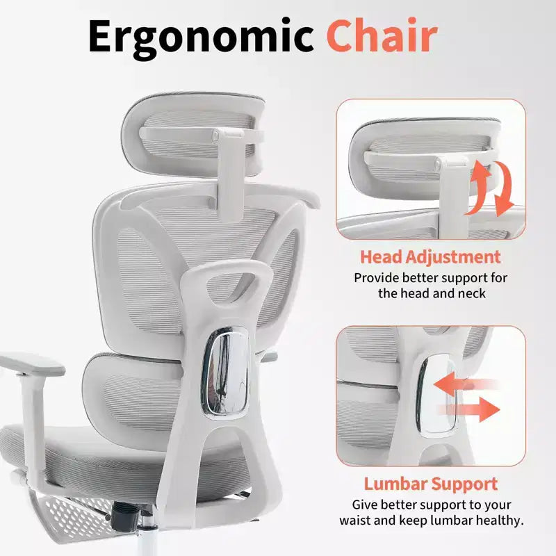 Sedia da ufficio ergonomica con poggiatesta imbottito regolabile, supporto lombare confortevole e braccioli 3D - Sedia da scrivania per computer per giochi e studio