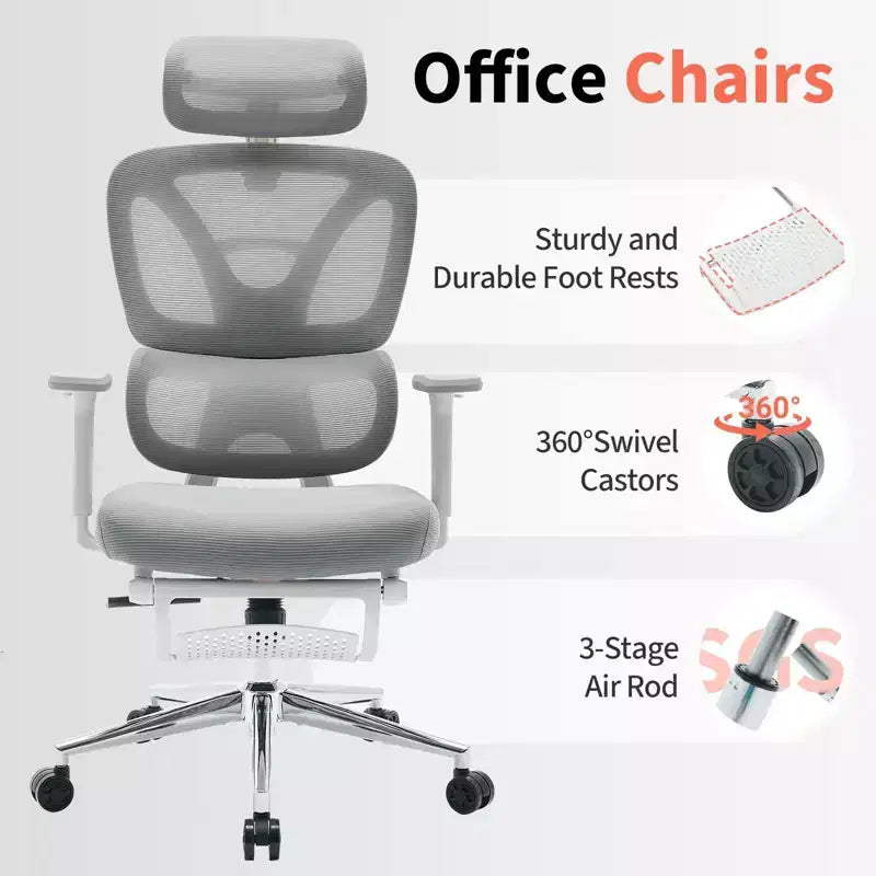 Sedia da ufficio ergonomica con poggiatesta imbottito regolabile, supporto lombare confortevole e braccioli 3D - Sedia da scrivania per computer per giochi e studio