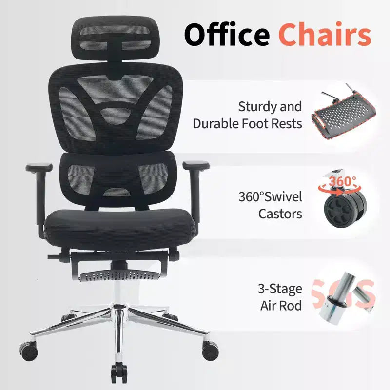 Sedia da ufficio ergonomica con poggiatesta imbottito regolabile, supporto lombare confortevole e braccioli 3D - Sedia da scrivania per computer per giochi e studio