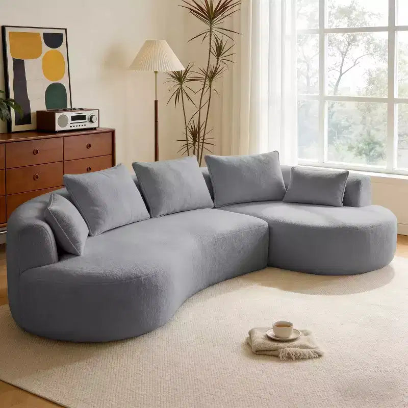 Divano angolare curvo da 122" con chaise longue – Lussuosa lana d'agnello, 5 cuscini