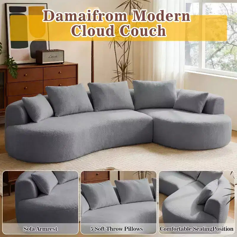 Divano angolare curvo da 122" con chaise longue – Lussuosa lana d'agnello, 5 cuscini
