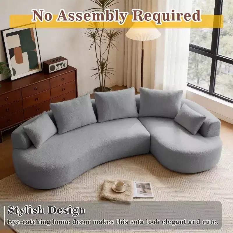 Divano angolare curvo da 122" con chaise longue – Lussuosa lana d'agnello, 5 cuscini