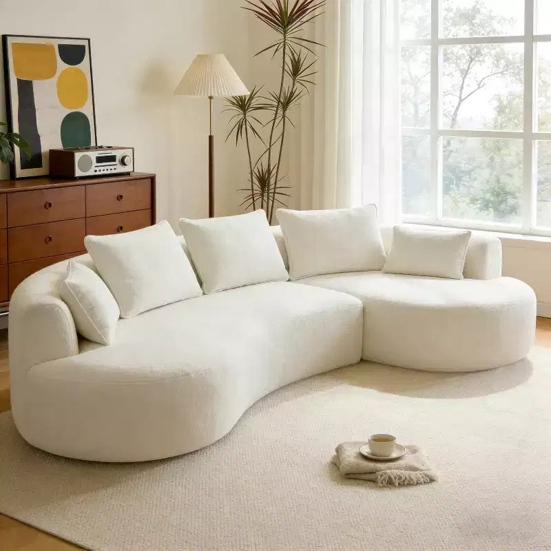 Divano angolare curvo da 122" con chaise longue – Lussuosa lana d'agnello, 5 cuscini