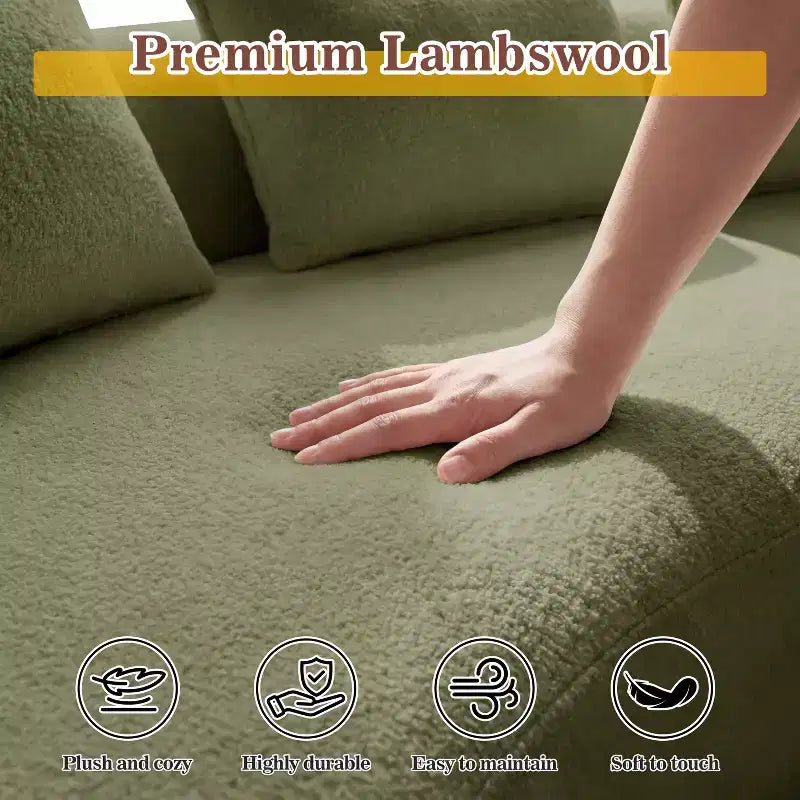 Divano angolare curvo da 122" con chaise longue – Lussuosa lana d'agnello, 5 cuscini