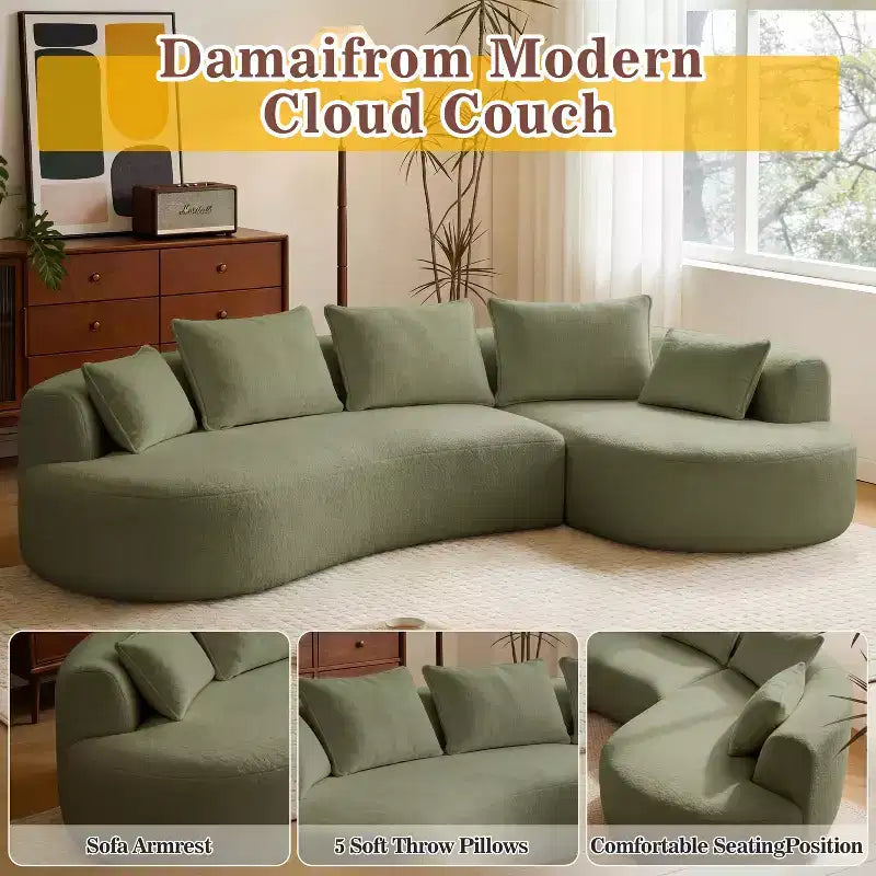 Divano angolare curvo da 122" con chaise longue – Lussuosa lana d'agnello, 5 cuscini