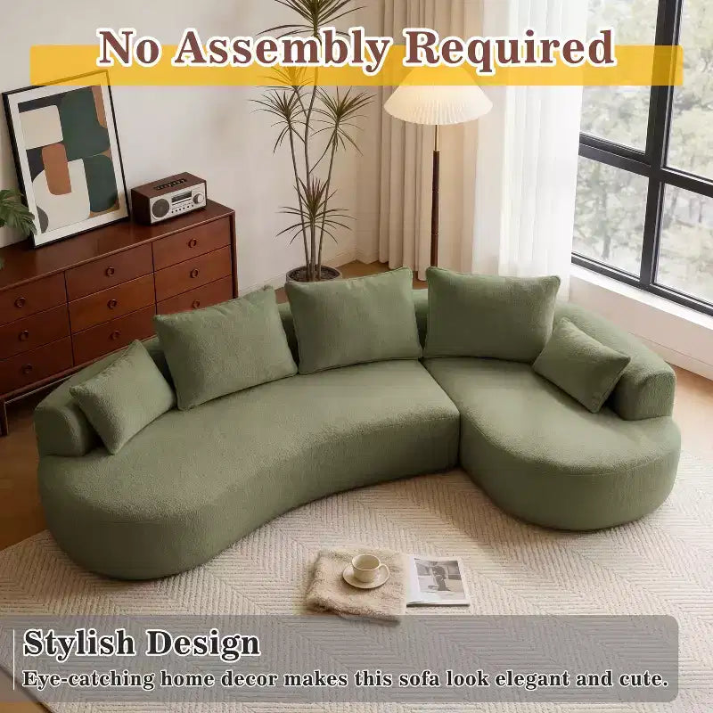 Divano angolare curvo da 122" con chaise longue – Lussuosa lana d'agnello, 5 cuscini
