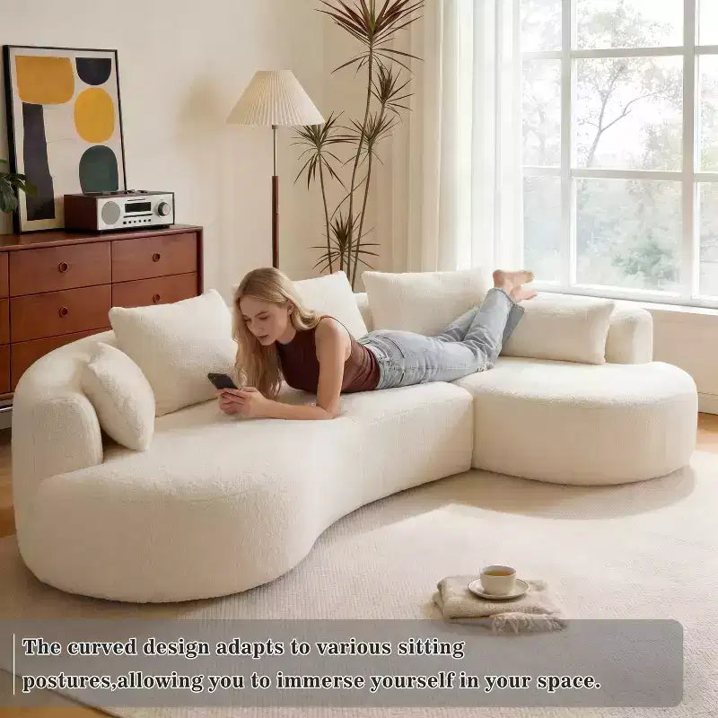 Divano angolare curvo da 122" con chaise longue – Lussuosa lana d'agnello, 5 cuscini