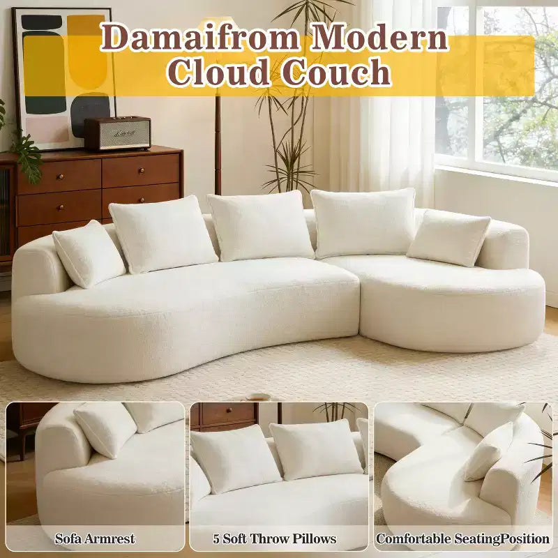 Divano angolare curvo da 122" con chaise longue – Lussuosa lana d'agnello, 5 cuscini