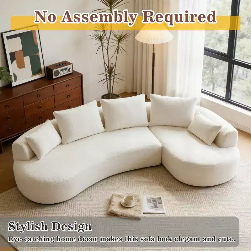 Divano angolare curvo da 122" con chaise longue – Lussuosa lana d'agnello, 5 cuscini