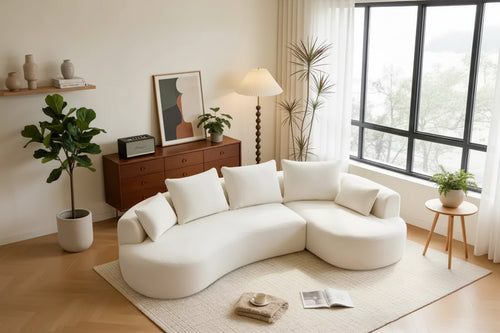 Dyonery 122 Curved Corner Sofa with Chaise Lounge, Modern Luxury Lambswool Sofa, Perfect for the Living Room, Includes 5 PillowsExtra-Thick.