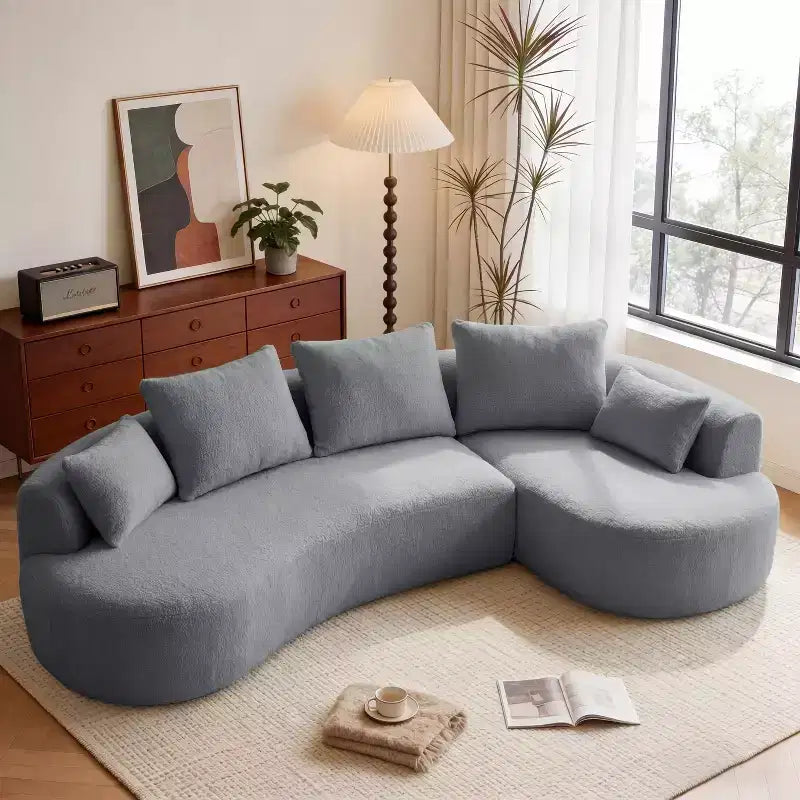 Divano angolare curvo da 122" con chaise longue – Lussuosa lana d'agnello, 5 cuscini