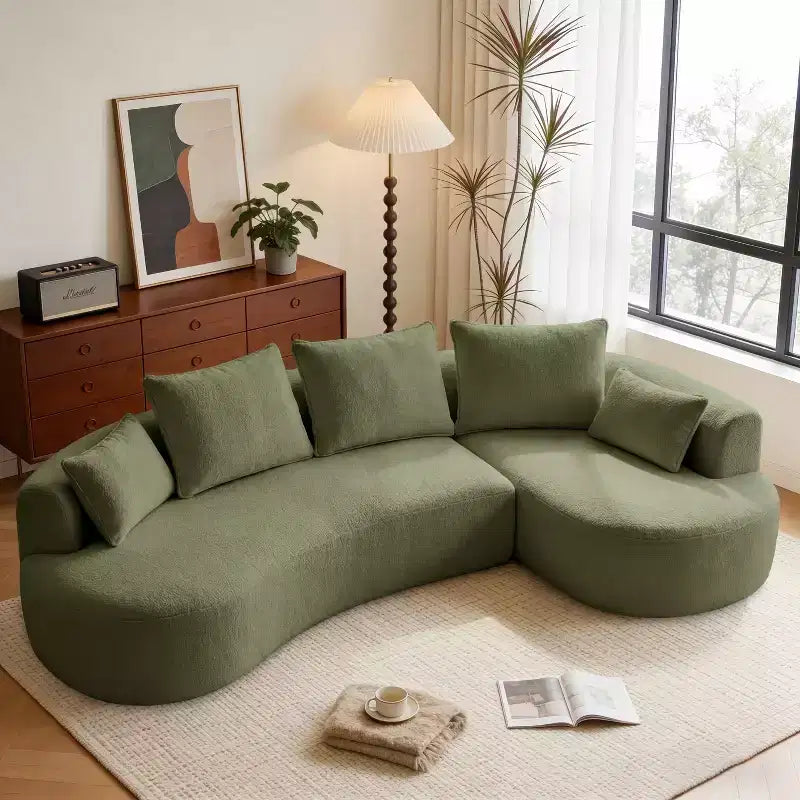 Divano angolare curvo da 122" con chaise longue – Lussuosa lana d'agnello, 5 cuscini