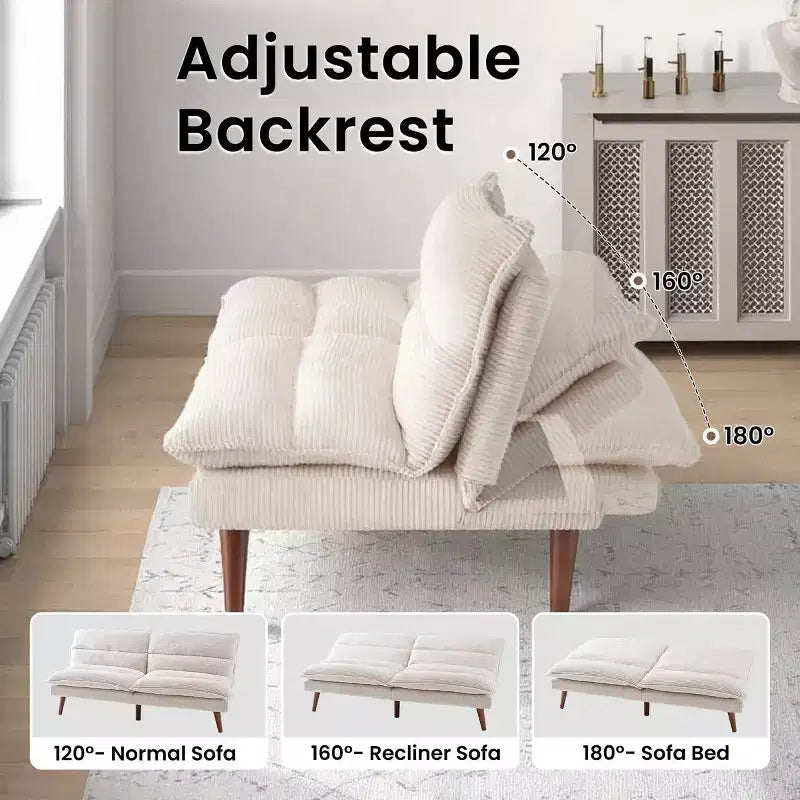 Divano Letto Futon Convertibile in Velluto a Coste da 67" – Reclinabile 3-in-1 per Piccoli Spazi