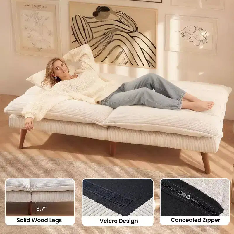 Divano Letto Futon Convertibile in Velluto a Coste da 67" – Reclinabile 3-in-1 per Piccoli Spazi