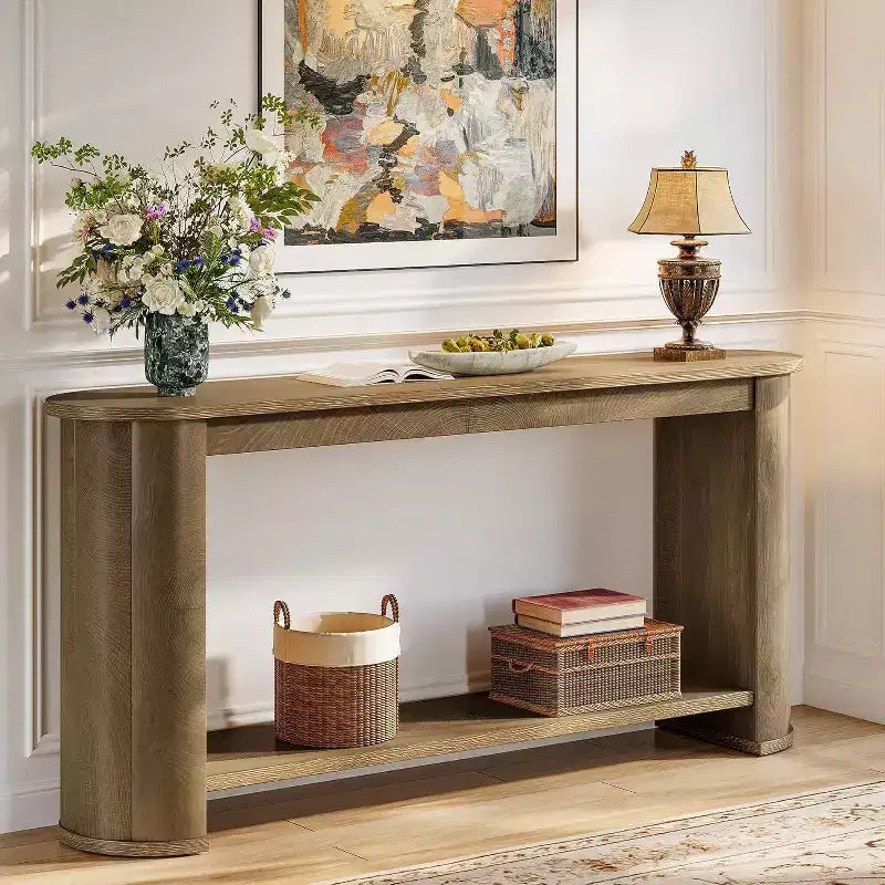 Lantine 63-Inch Entryway Table with Storage, Long Console Table Behind Couch with Shelf for Hallway, Foyer, Living Room, Natural