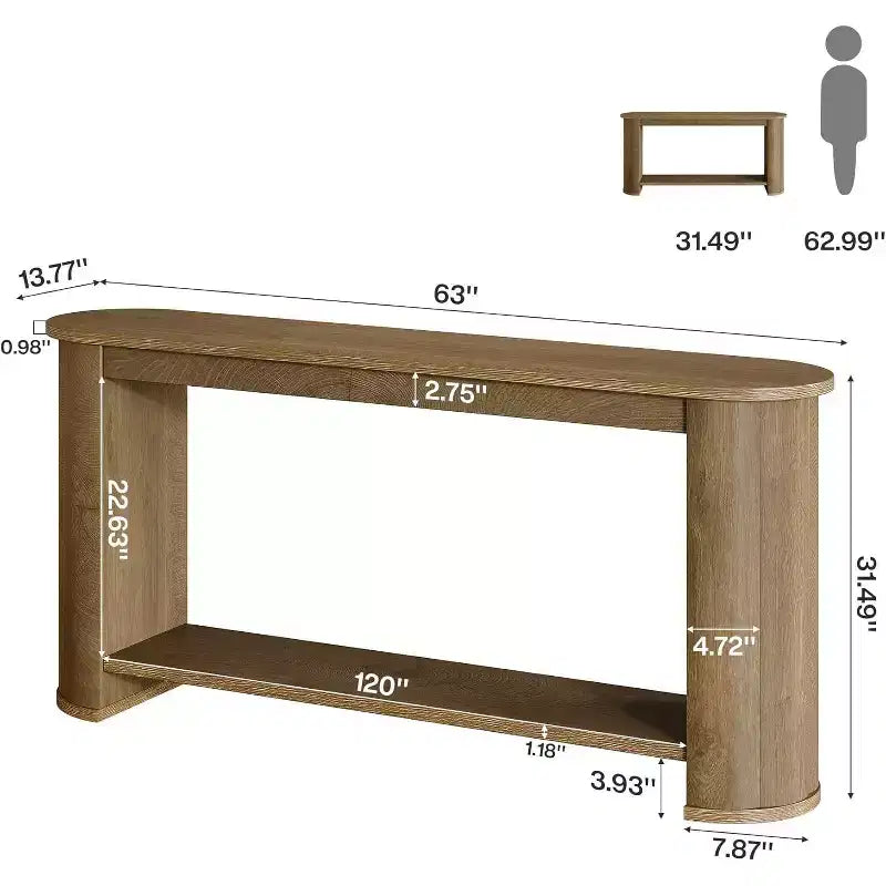 Console da ingresso da 63 pollici con ripiano portaoggetti – Legno rustico, Naturale