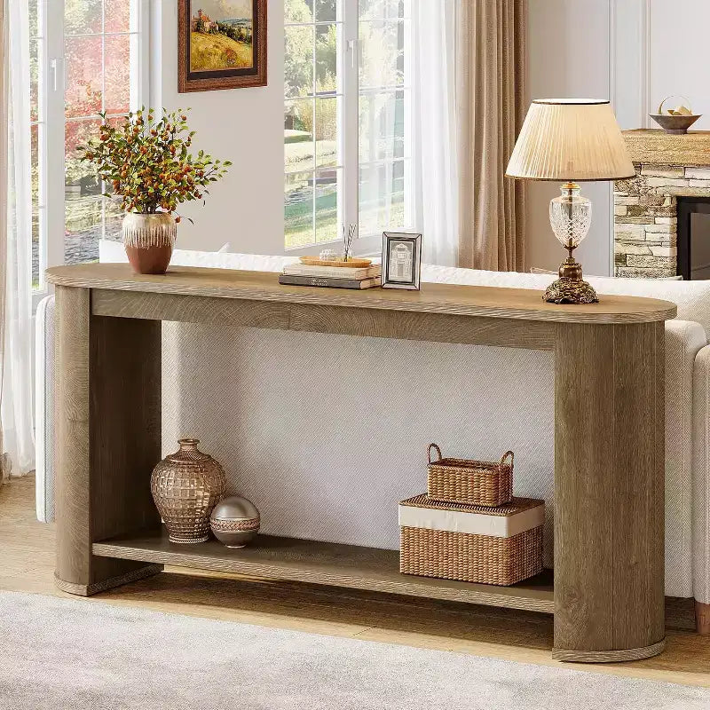 Console da ingresso da 63 pollici con ripiano portaoggetti – Legno rustico, Naturale