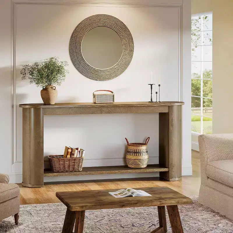 Console da ingresso da 63 pollici con ripiano portaoggetti – Legno rustico, Naturale
