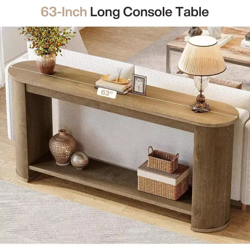 Console da ingresso da 63 pollici con ripiano portaoggetti – Legno rustico, Naturale