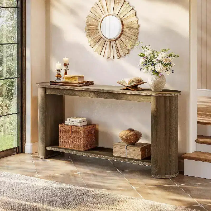 Console da ingresso da 63 pollici con ripiano portaoggetti – Legno rustico, Naturale