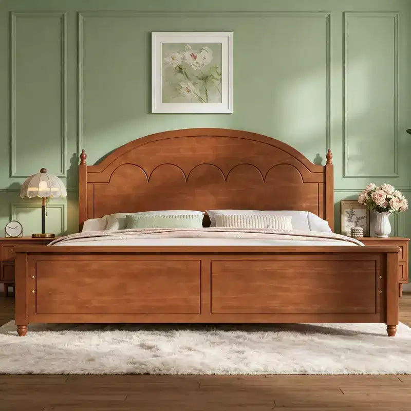 Struttura Letto Matrimoniale Queen in Legno con Elegante Testiera Ad Arco – Stile Moderno Fattoria