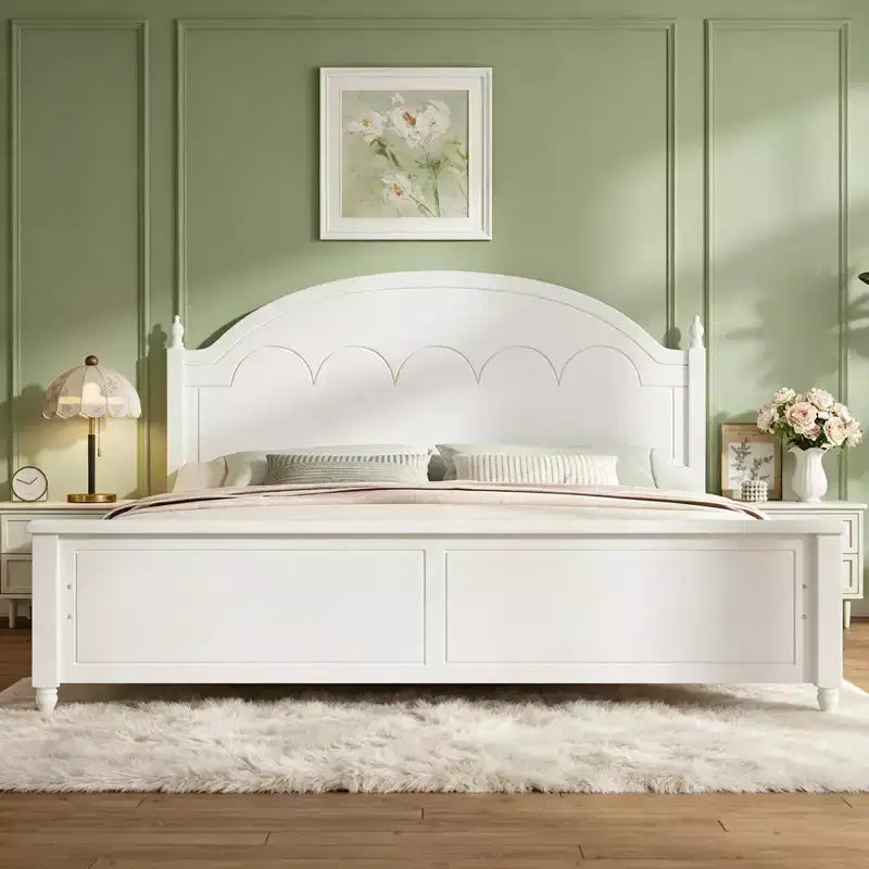 Struttura Letto Matrimoniale Queen in Legno con Elegante Testiera Ad Arco – Stile Moderno Fattoria