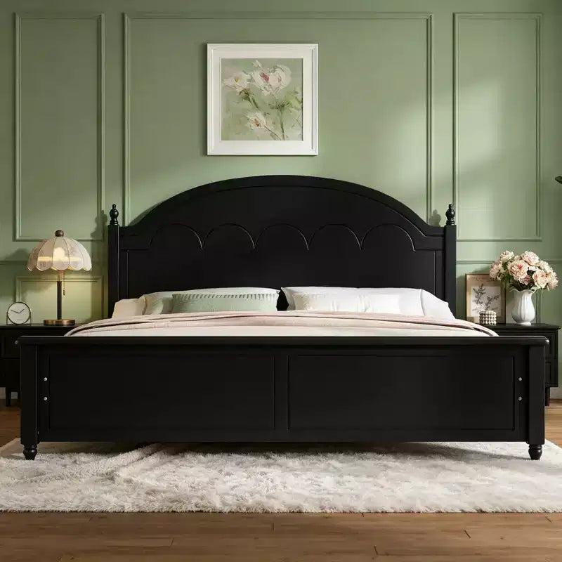 Struttura Letto Matrimoniale Queen in Legno con Elegante Testiera Ad Arco – Stile Moderno Fattoria