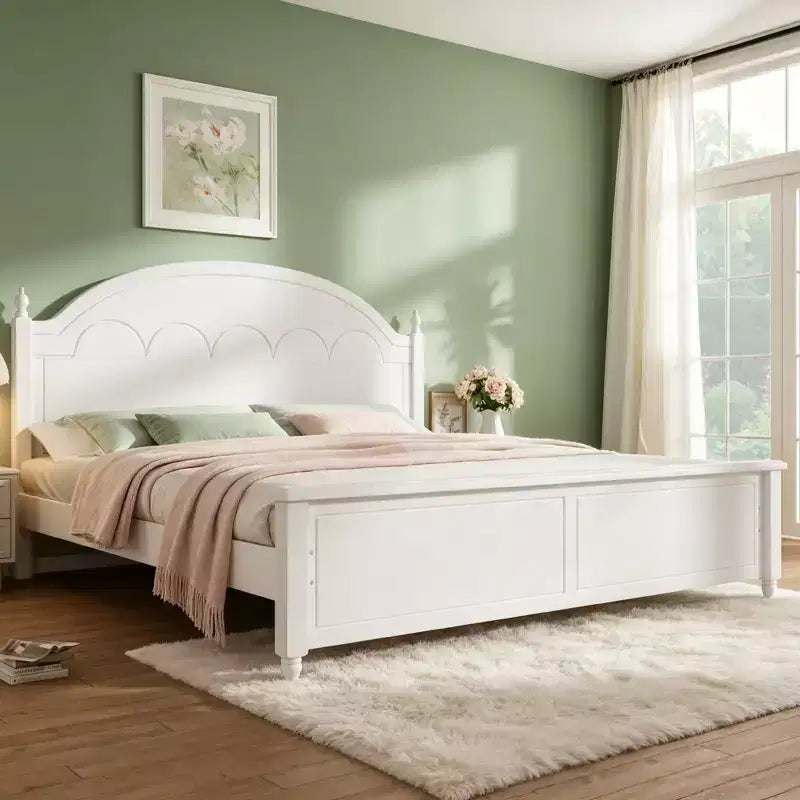 Struttura Letto Matrimoniale Queen in Legno con Elegante Testiera Ad Arco – Stile Moderno Fattoria