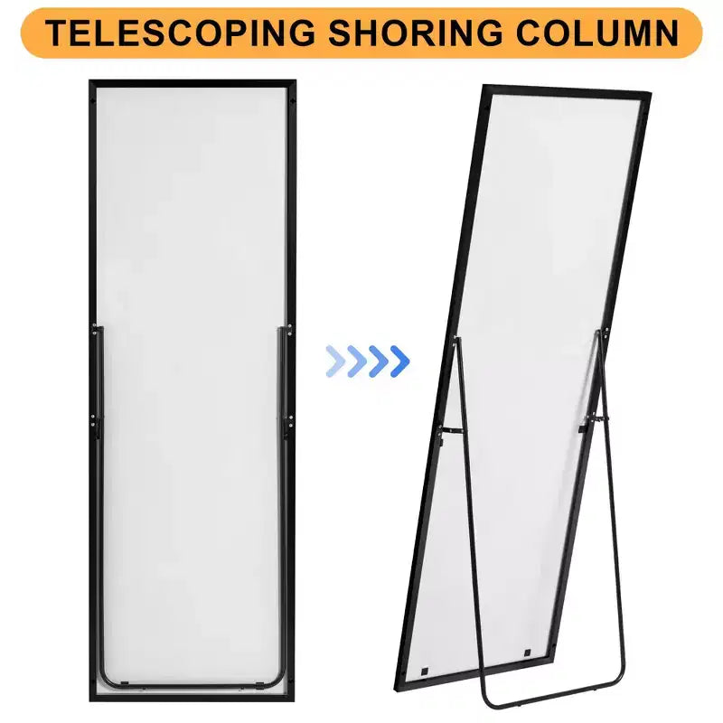 Specchio da terra a figura intera rettangolare con cornice in metallo – 71x32 pollici, autoportante o da appoggio