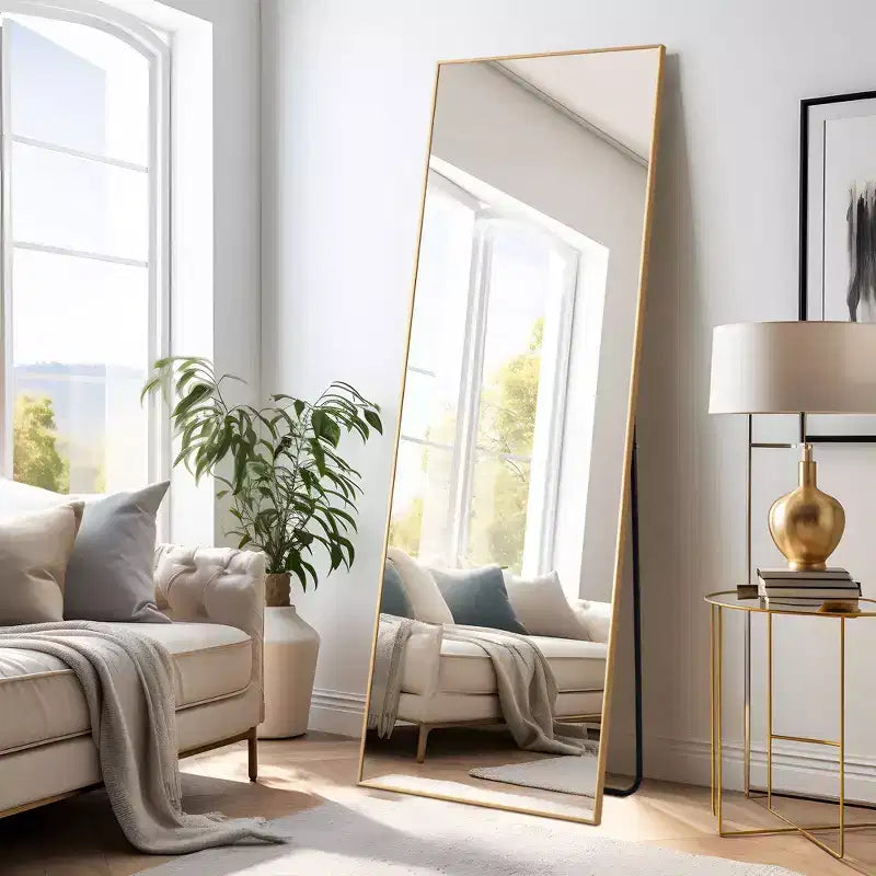 Specchio da terra a figura intera rettangolare con cornice in metallo – 71x32 pollici, autoportante o da appoggio