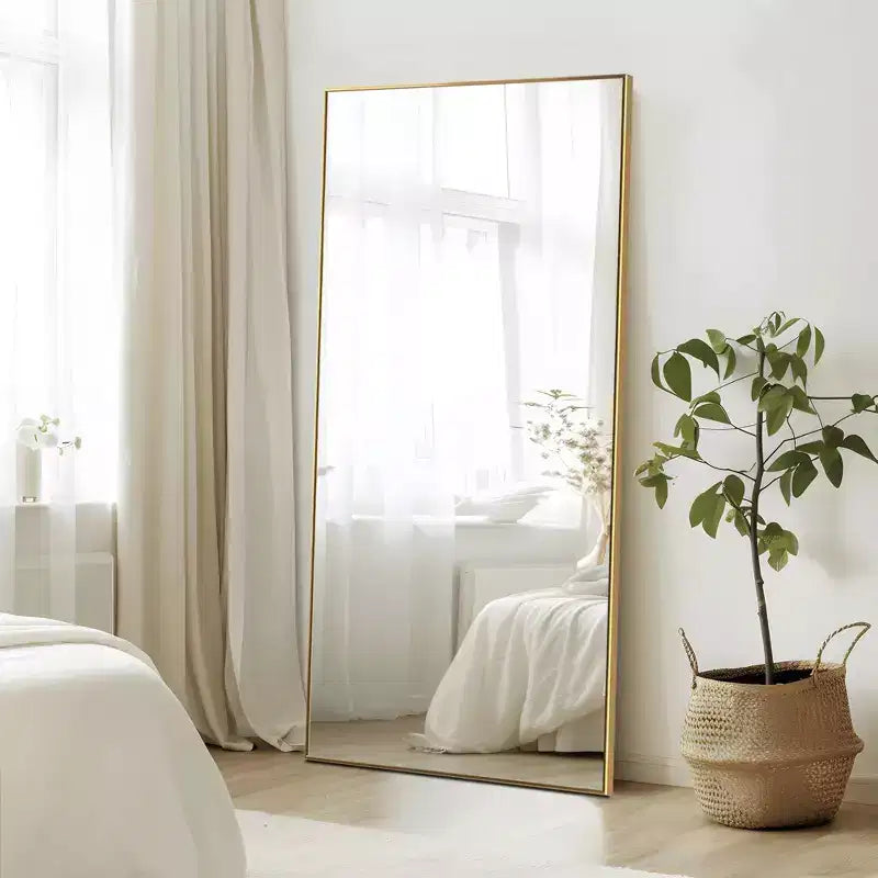 Specchio da terra a figura intera rettangolare con cornice in metallo – 71x32 pollici, autoportante o da appoggio