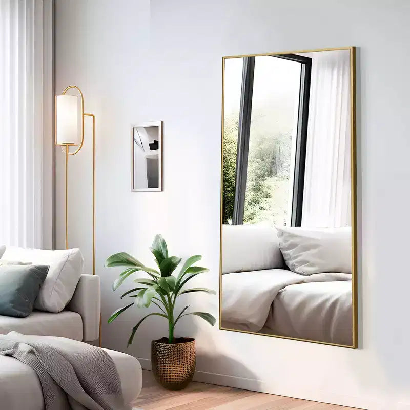 Specchio da terra a figura intera rettangolare con cornice in metallo – 71x32 pollici, autoportante o da appoggio