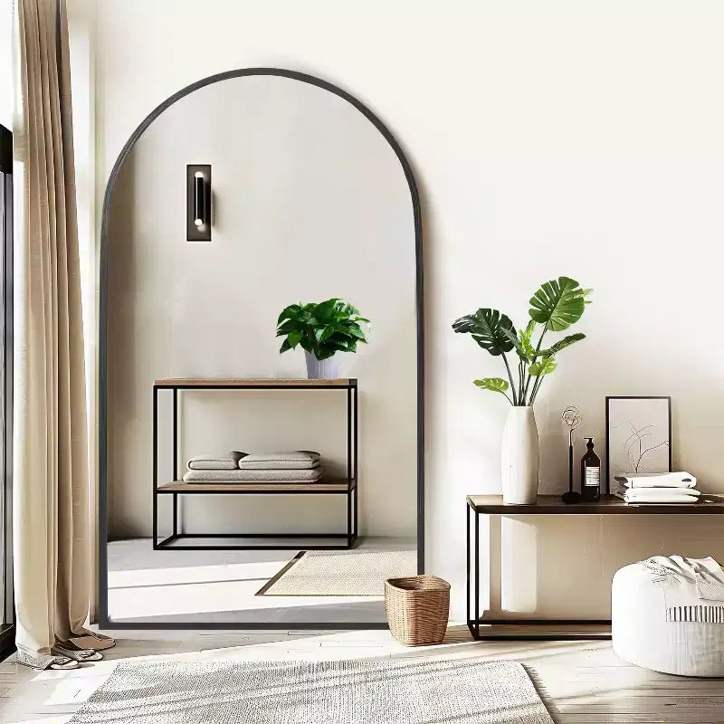 Specchio a Parete Rettangolare Moderno con Cornice in Alluminio – 200x90 cm, Vetro Temperato HD