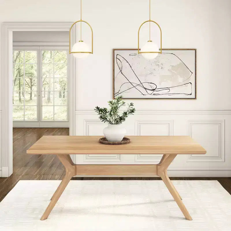 Tavolo da pranzo 72" in legno massello con gambe incrociate per 6 persone – Stile scandinavo-boho