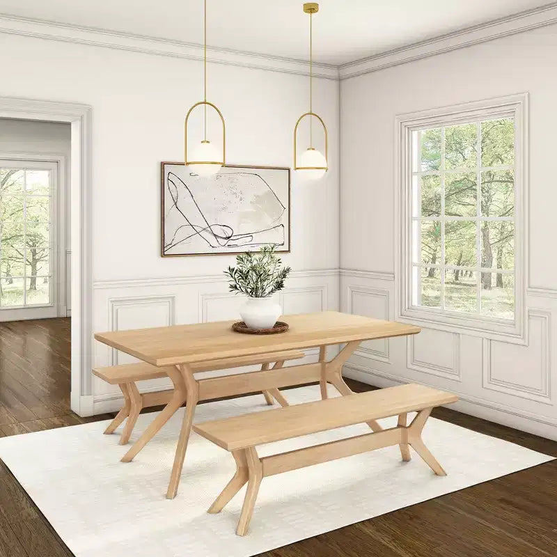 Tavolo da pranzo 72" in legno massello con gambe incrociate per 6 persone – Stile scandinavo-boho