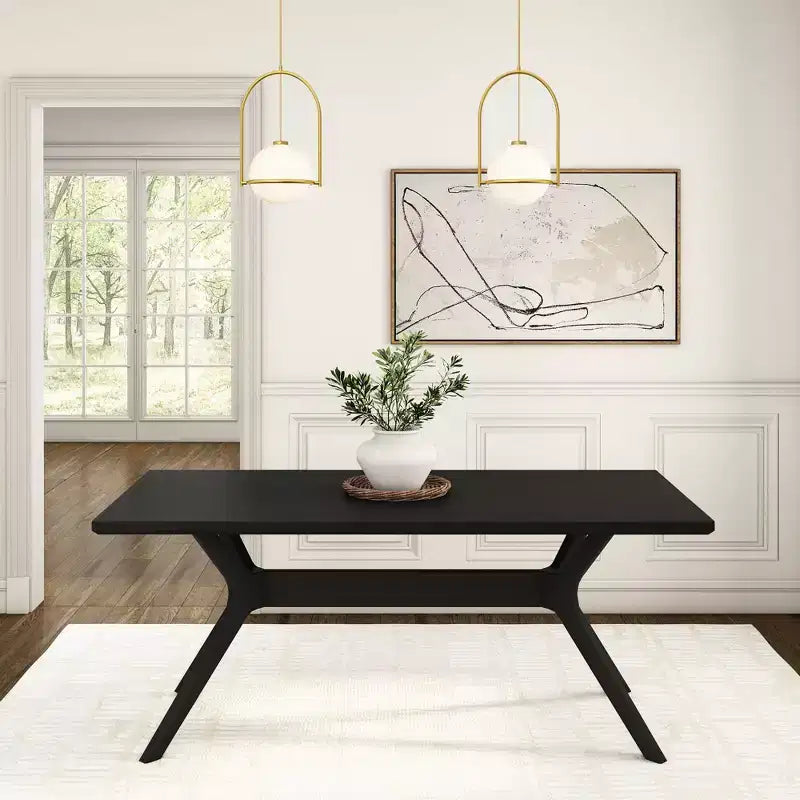 Tavolo da pranzo 72" in legno massello con gambe incrociate per 6 persone – Stile scandinavo-boho