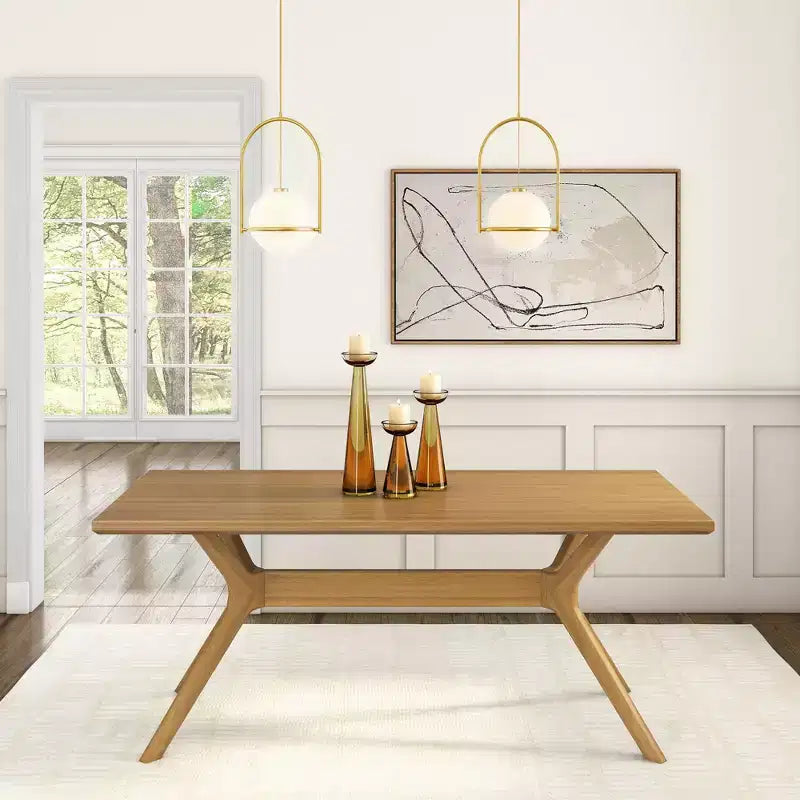 Tavolo da pranzo 72" in legno massello con gambe incrociate per 6 persone – Stile scandinavo-boho