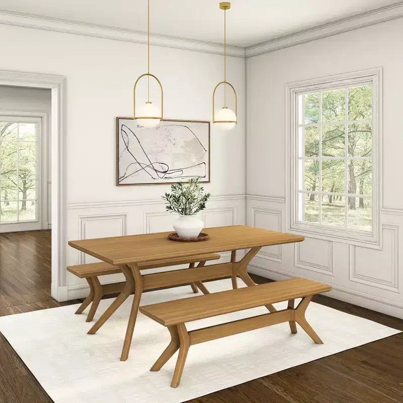 Tavolo da pranzo 72" in legno massello con gambe incrociate per 6 persone – Stile scandinavo-boho