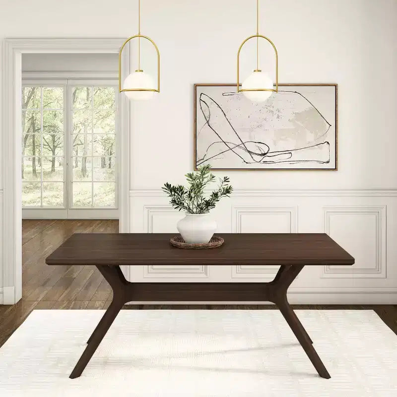 Tavolo da pranzo 72" in legno massello con gambe incrociate per 6 persone – Stile scandinavo-boho