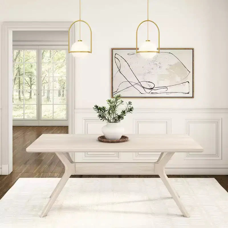Tavolo da pranzo 72" in legno massello con gambe incrociate per 6 persone – Stile scandinavo-boho