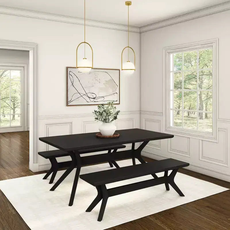 Tavolo da pranzo 72" in legno massello con gambe incrociate per 6 persone – Stile scandinavo-boho