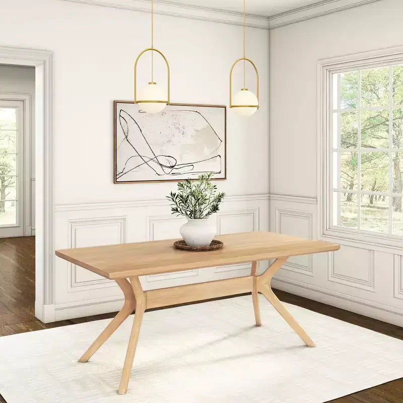 Tavolo da pranzo 72" in legno massello con gambe incrociate per 6 persone – Stile scandinavo-boho