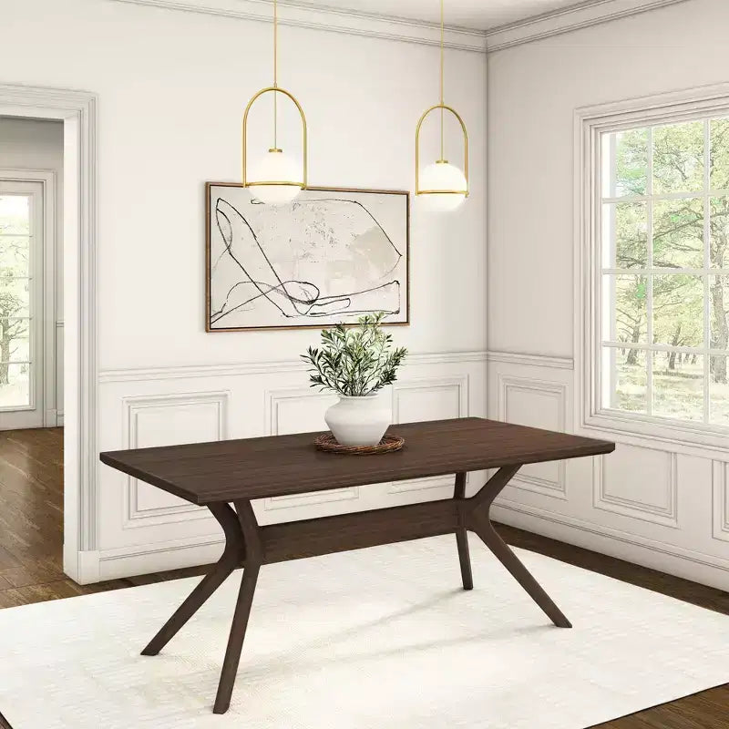 Tavolo da pranzo 72" in legno massello con gambe incrociate per 6 persone – Stile scandinavo-boho