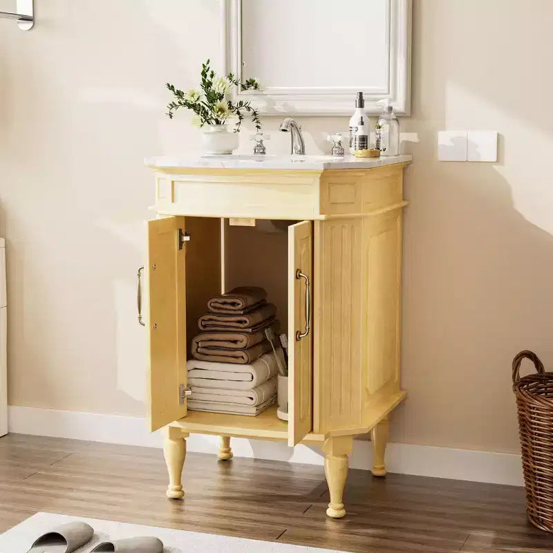 Mobiletto da Bagno a Terra Indipendente con 2 Ante – MDF Impermeabile, Design Antiribaltamento