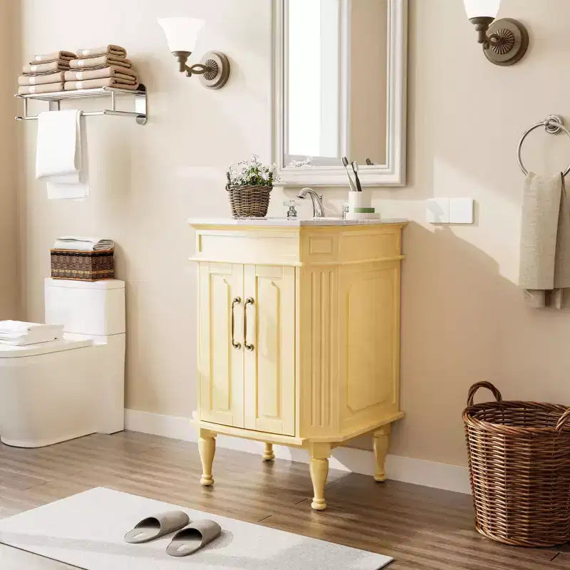 Mobiletto da Bagno a Terra Indipendente con 2 Ante – MDF Impermeabile, Design Antiribaltamento