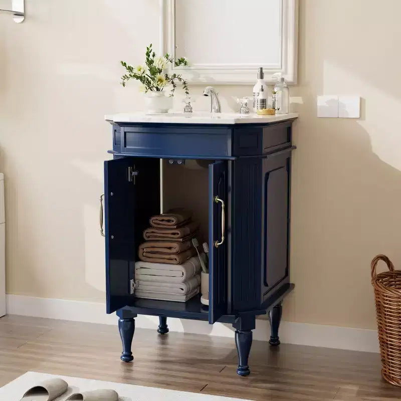 Mobiletto da Bagno a Terra Indipendente con 2 Ante – MDF Impermeabile, Design Antiribaltamento