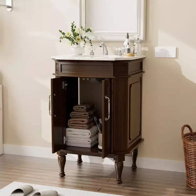 Mobiletto da Bagno a Terra Indipendente con 2 Ante – MDF Impermeabile, Design Antiribaltamento