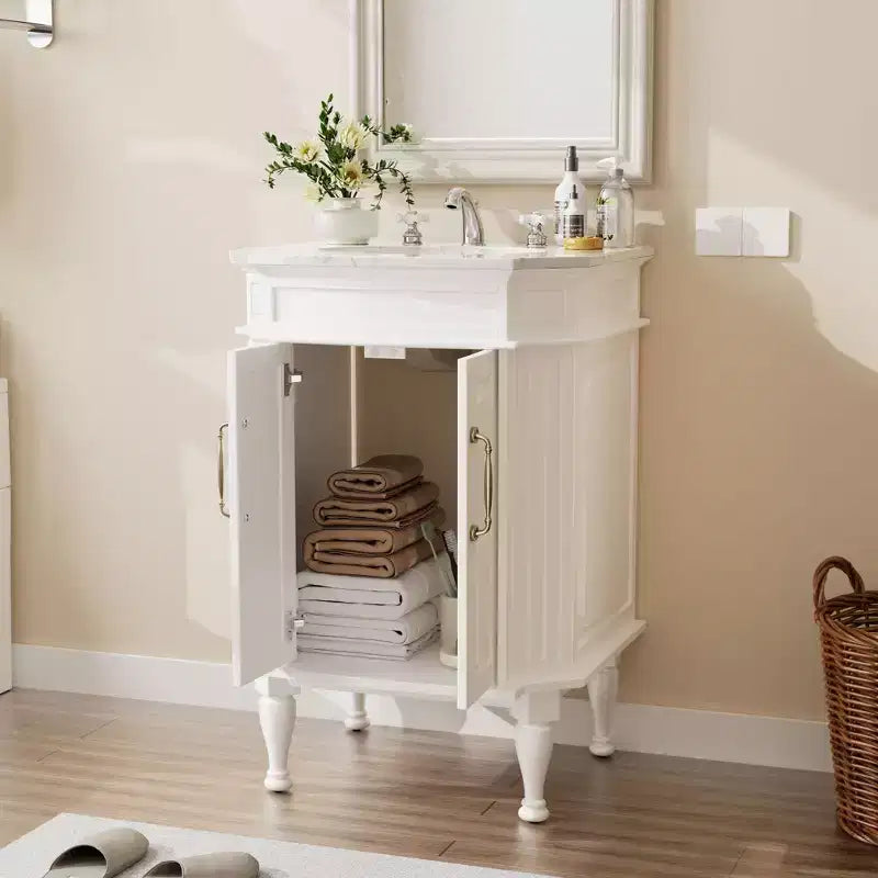 Mobiletto da Bagno a Terra Indipendente con 2 Ante – MDF Impermeabile, Design Antiribaltamento